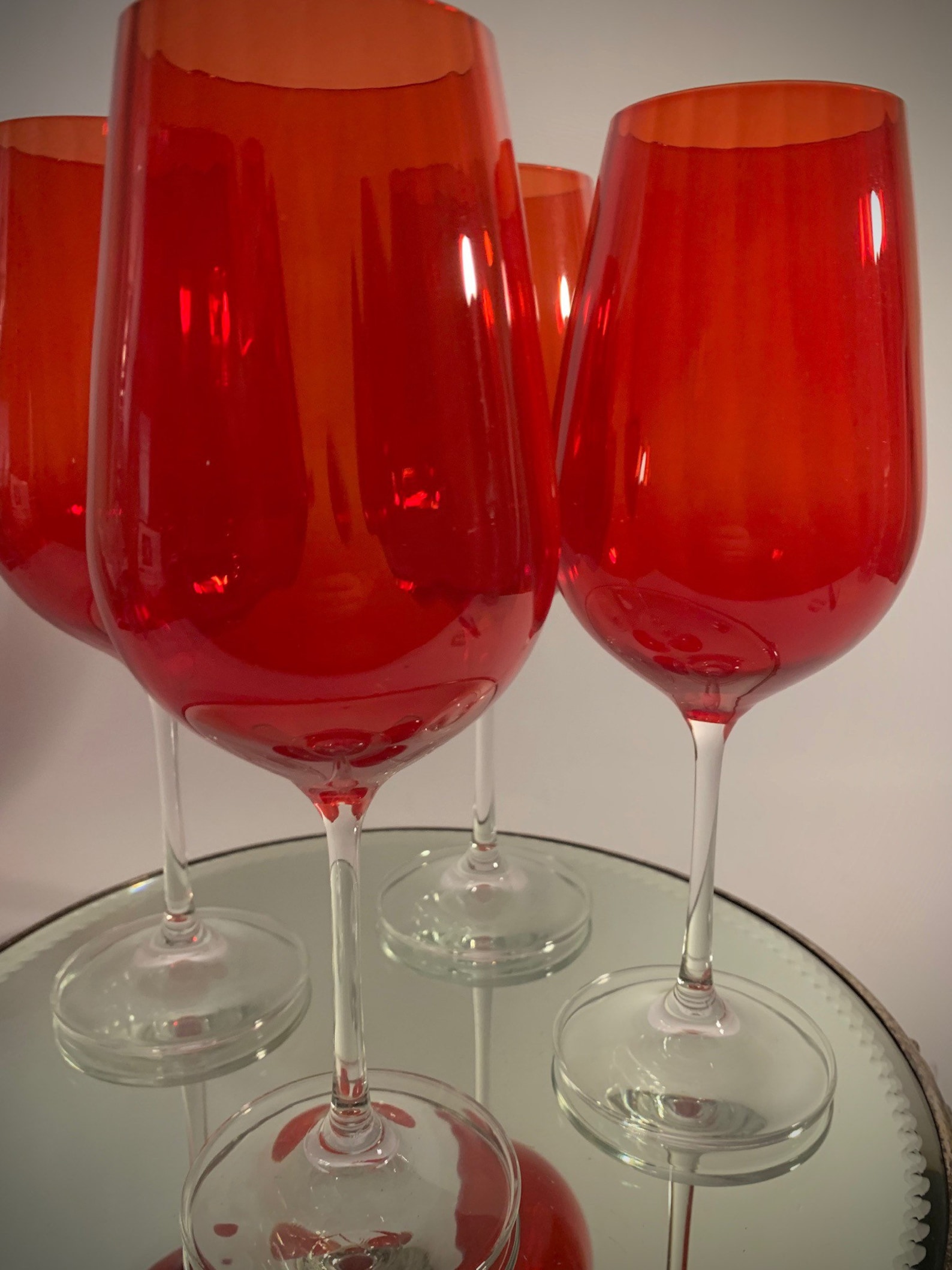 Vintage Tall Red Ribbed Large Bowl Wine Glasses Clear Stem Etsy UK