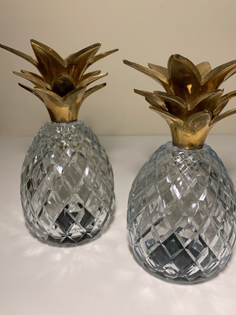 Vintage Crystal Pineapple Candle Holders with Solid Brass Etsy
