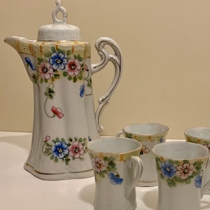 Antique Nippon Chocolate Pot with 2 cups - Nippon Pagoda Mark