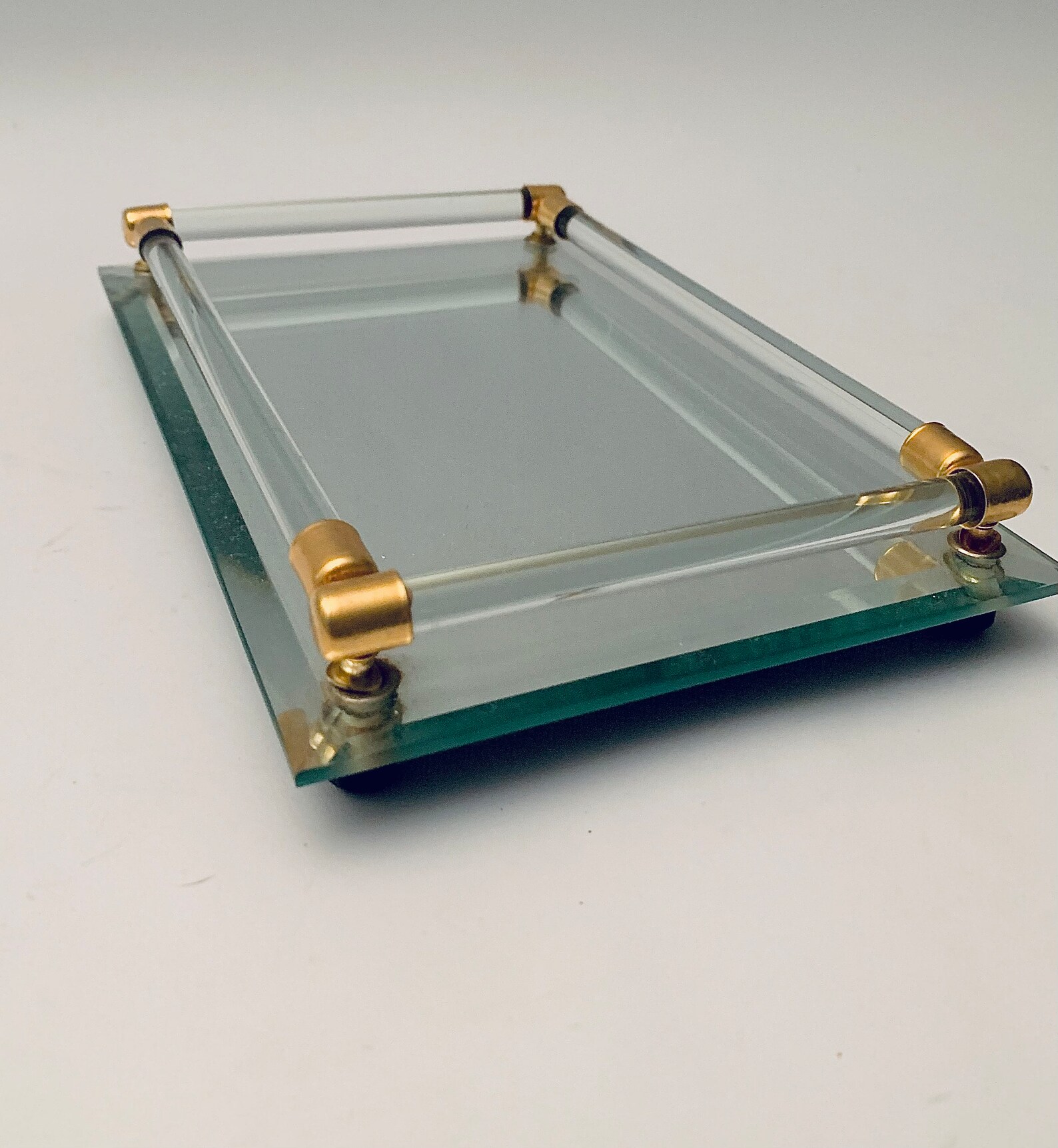 Vintage Mid Century Mirrored Vanity Tray With Glass Rods L Etsy