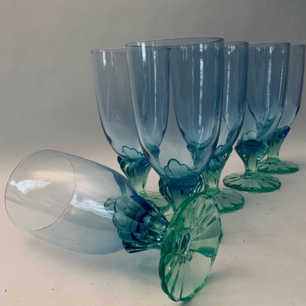 Bormioli Rocco Bahia Blue and Green Art Nouveau Style Ombre Water Glass / Iced Tea Glass - Single Glass