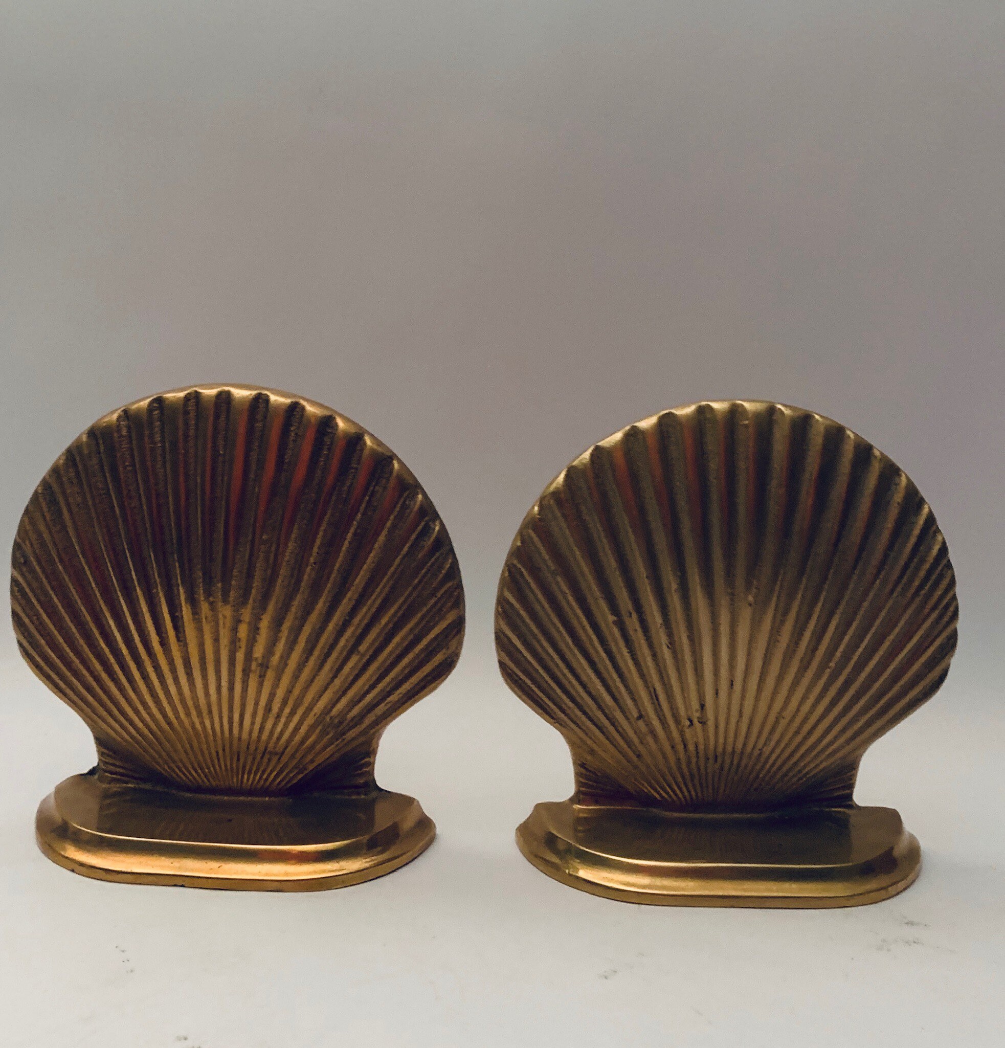 Vintage Brass Clam Shell Bookends Pair Scallop Shells Sea Etsy