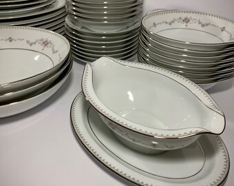 Vintage Noritake China: Fairmont 6102 Platinum Trim, Floral