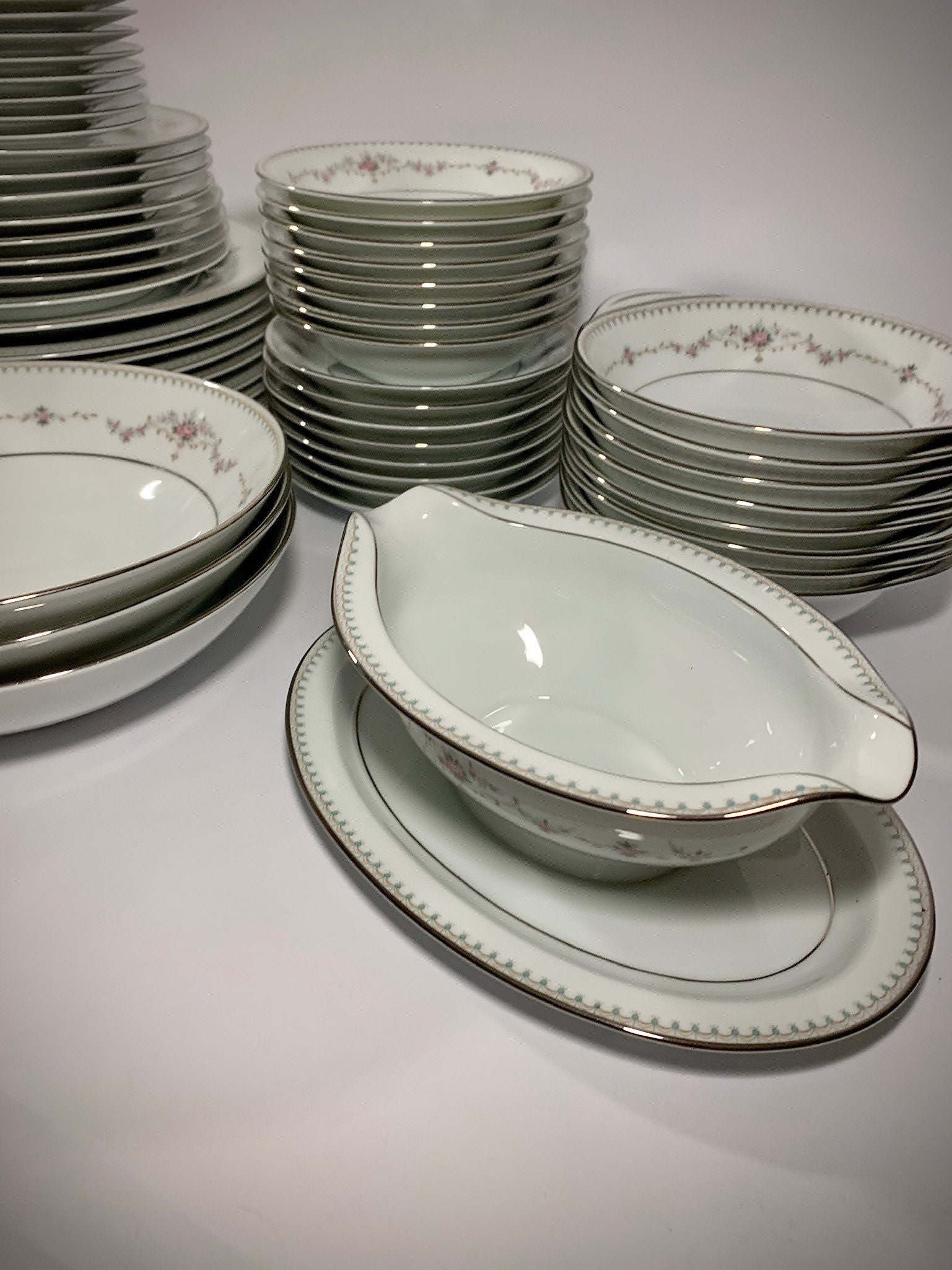 Vintage Noritake China: Fairmont 6102 Platinum Trim, Floral
