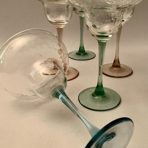 Fun Margarita Glasses with Assorted Color Stems and Clear Hammered Pattern Glass Bowls - Set of (5)