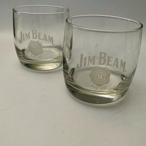 Vintage Etched Jim Beam Roly Poly Glasses - Set of (2)