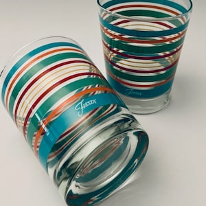 Fun Fiesta Colorful Striped Double Old Fashion Glasses - Set of (2)