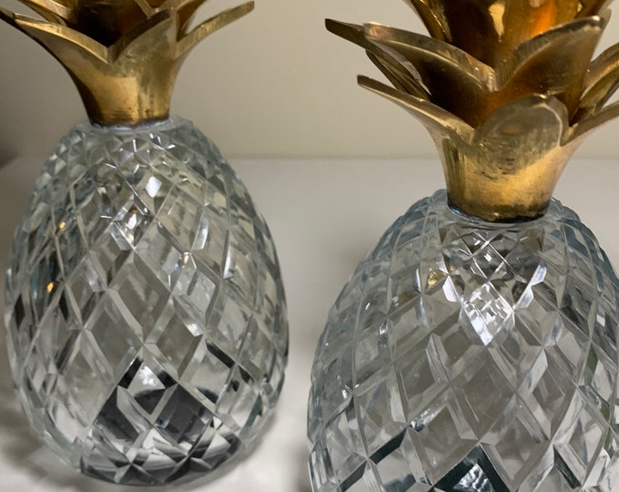 Vintage Crystal Pineapple Candle Holders With Solid Brass Leaf Tops. Etsy