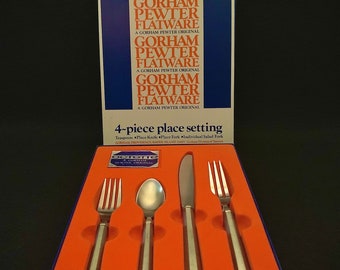 Vintage Gorham Pewter Octette Flatware Set, Vintage Silverware Mid Century Flatware - New Old Stock IOB - Sold by Place Setting