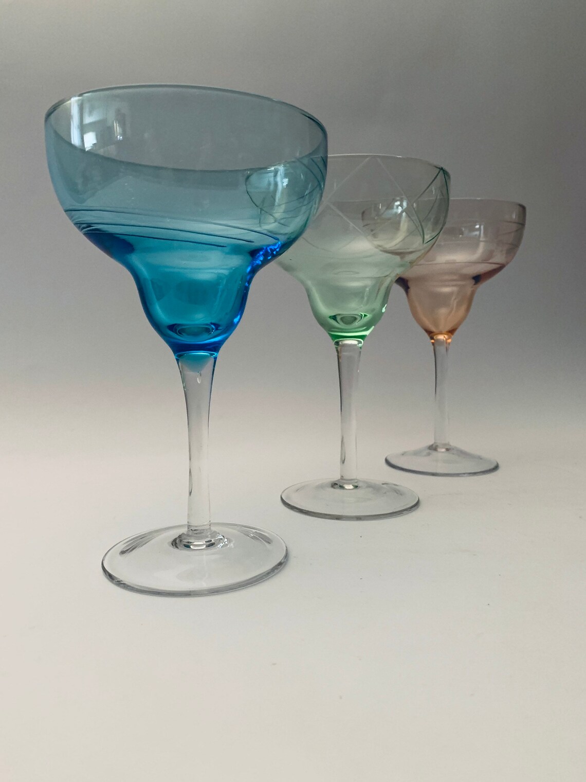 MultiColored Etched Margarita Glasses Cocktail Glasses Etsy