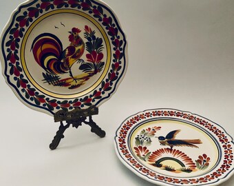 Vintage Henriot Quimper Handpainted Faience Plate: Bird or Rooster