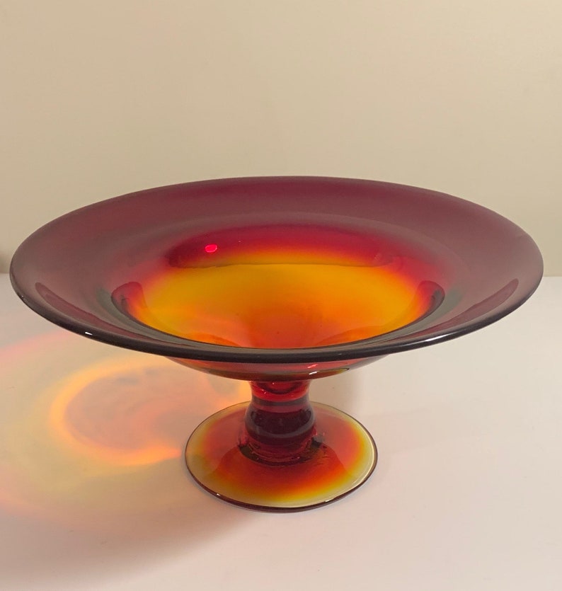 Amberina Pedestal Centerpiece Bowl Etsy