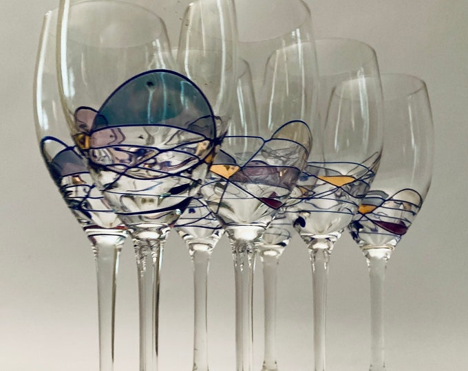 Mosaic Stained Glass Wine Glasses Set of 6 Etsy