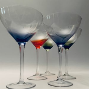 Vintage Large Pop of Color Coupe Martini / Cocktail Glasses - Set of (5)