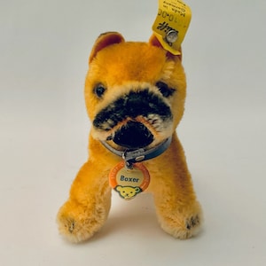 Vintage Tiny Standing Steiff Boxer Puppy Dog with All Tags and Button