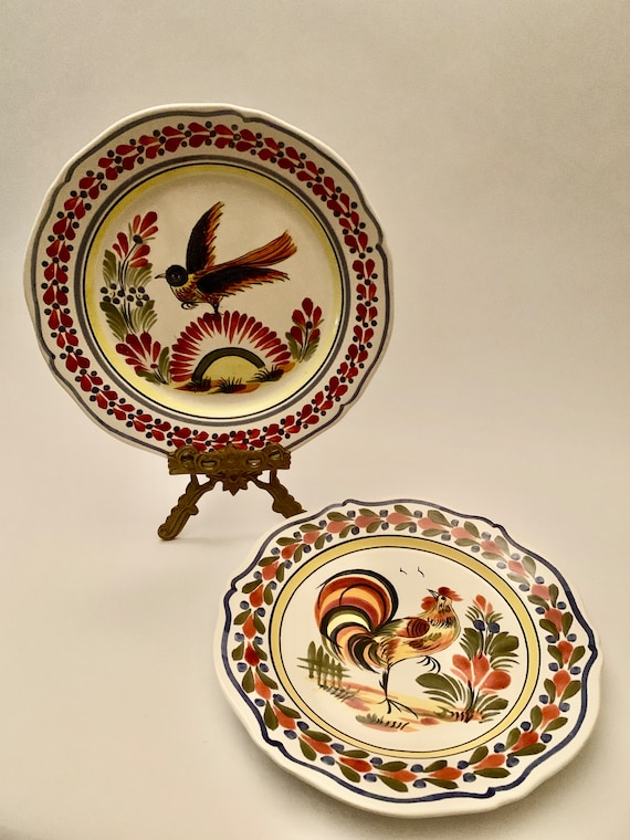 Vintage Henriot Quimper Handpainted Faience Plate: Bird or Rooster