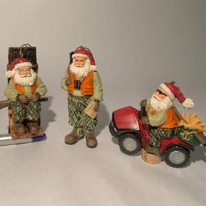 Hunting Santa Poly Resin  Christmas Tree Ornaments - Sold Individually