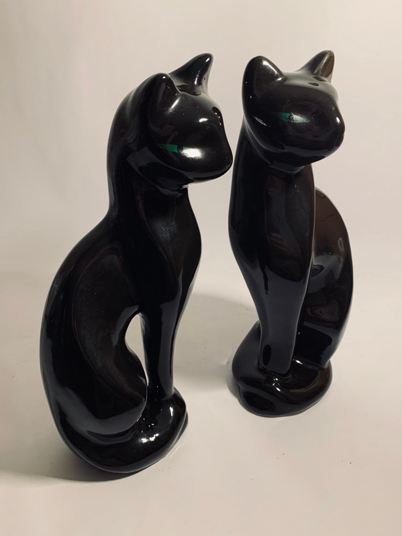Vintage Kitschy green eyed black cat ceramic cat figurine ...