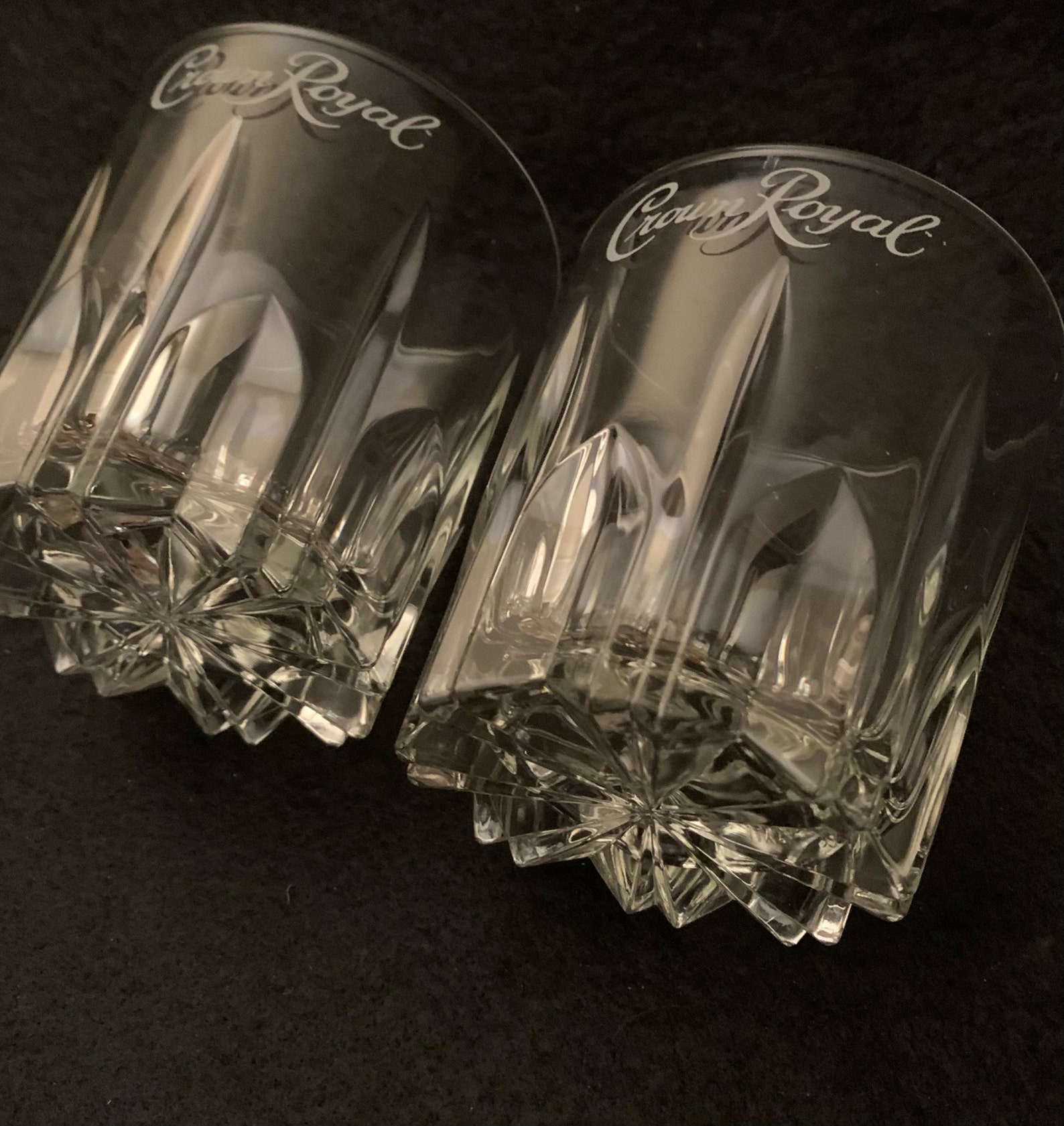 Vintage Crown Royal Etched Faceted Whiskey Glasses Set of Etsy