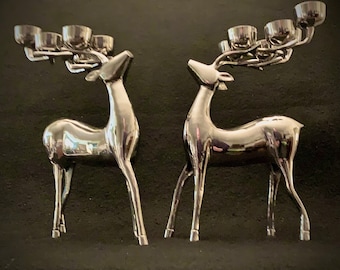 アンティーク　トナカイ　鹿　キャンドル　ホルダー 燭台 1970年代のヴィンテージ シルバーメッキ トナカイ キャンドルホルダー