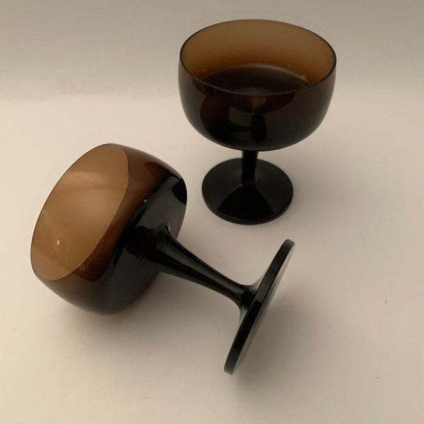 Vintage Mid Century Modern MCM Brown Accent Coupe Glasses by Gorham - Set of 2
