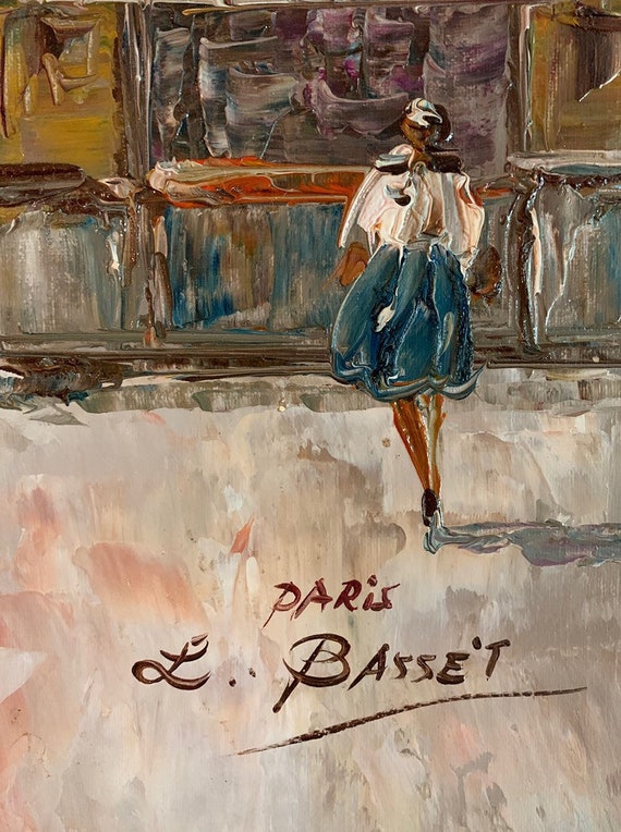 Mid Century Painting Louis Bassett Paris Street Scene Oil on