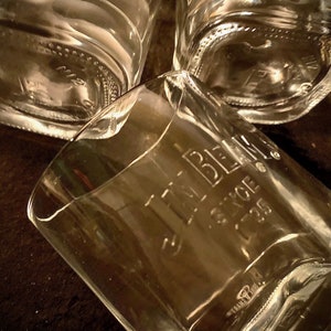 Vintage Embossed Jim Beam Square Base Whiskey Glasses - Set of (3)
