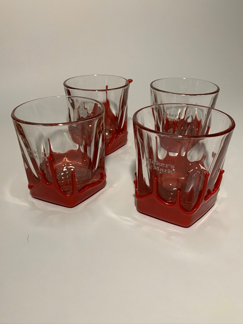 Vintage Makers Mark Bourbon Old Fashion Rocks Glasses w/Red Etsy