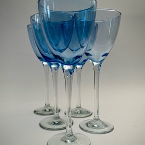Elegant Light Blue and Clear Wine Glasses Stemware - Set of (5)