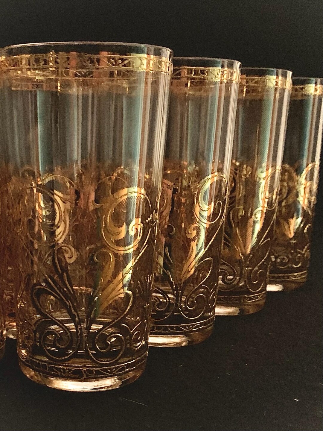 Vintage Culver Highball Glasses (set of 4) | 22K Gold Scrollware ...