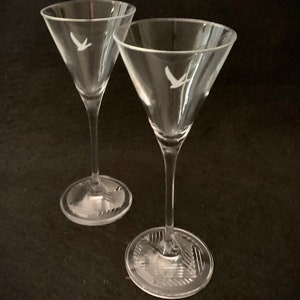 Vintage Grey Goose Martini Cocktail Glasses - Chevron Foot- Set of (2)