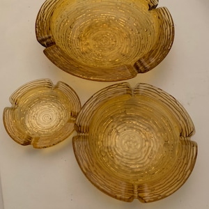 Vintage Anchor Hocking Soreno Honey Gold Pressed Bark Nesting Ashtrays - Set of (3)
