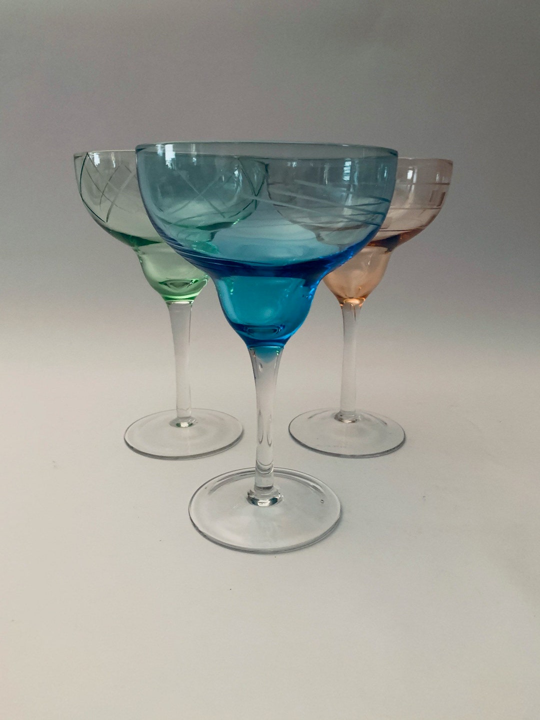 Multicolored Etched Margarita Glasses Cocktail Glasses Etsy UK