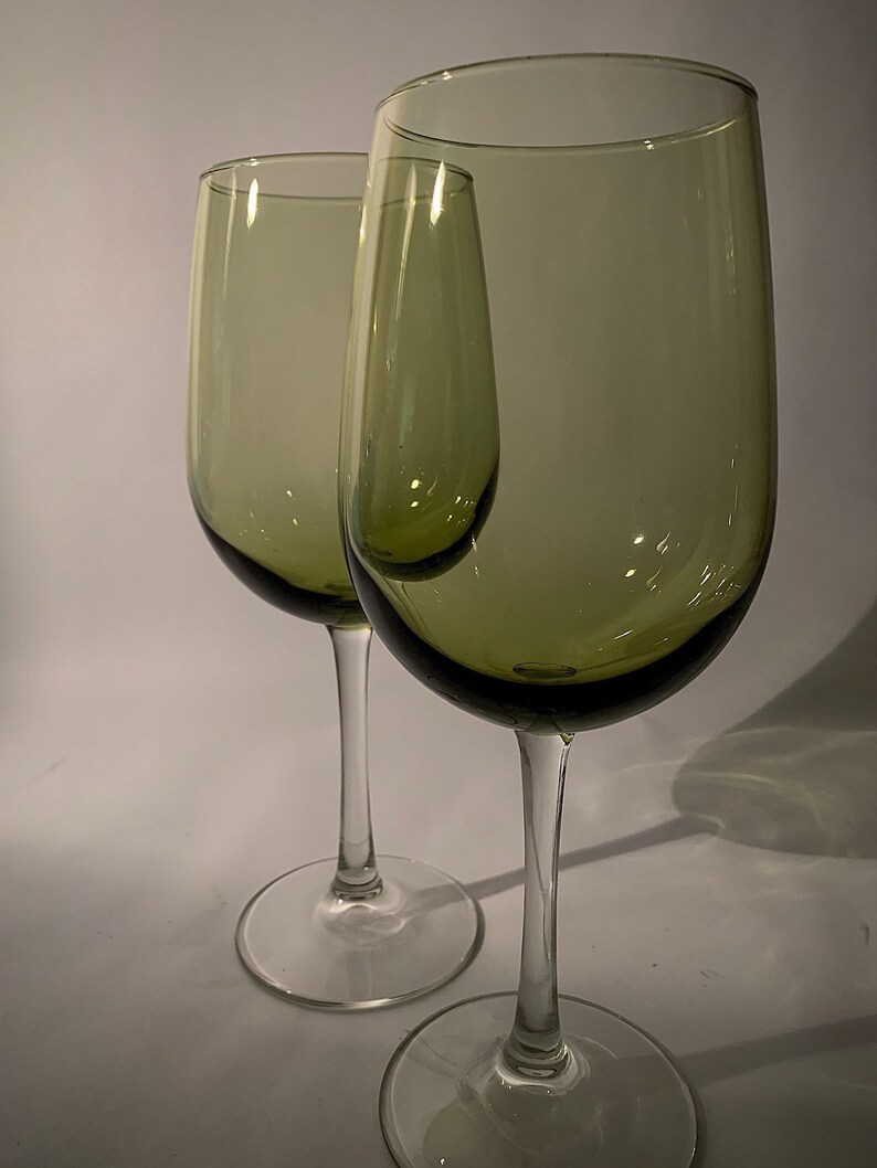 Elegant Vintage Olive Green Wine/water Glasses With Clear Stem Etsy