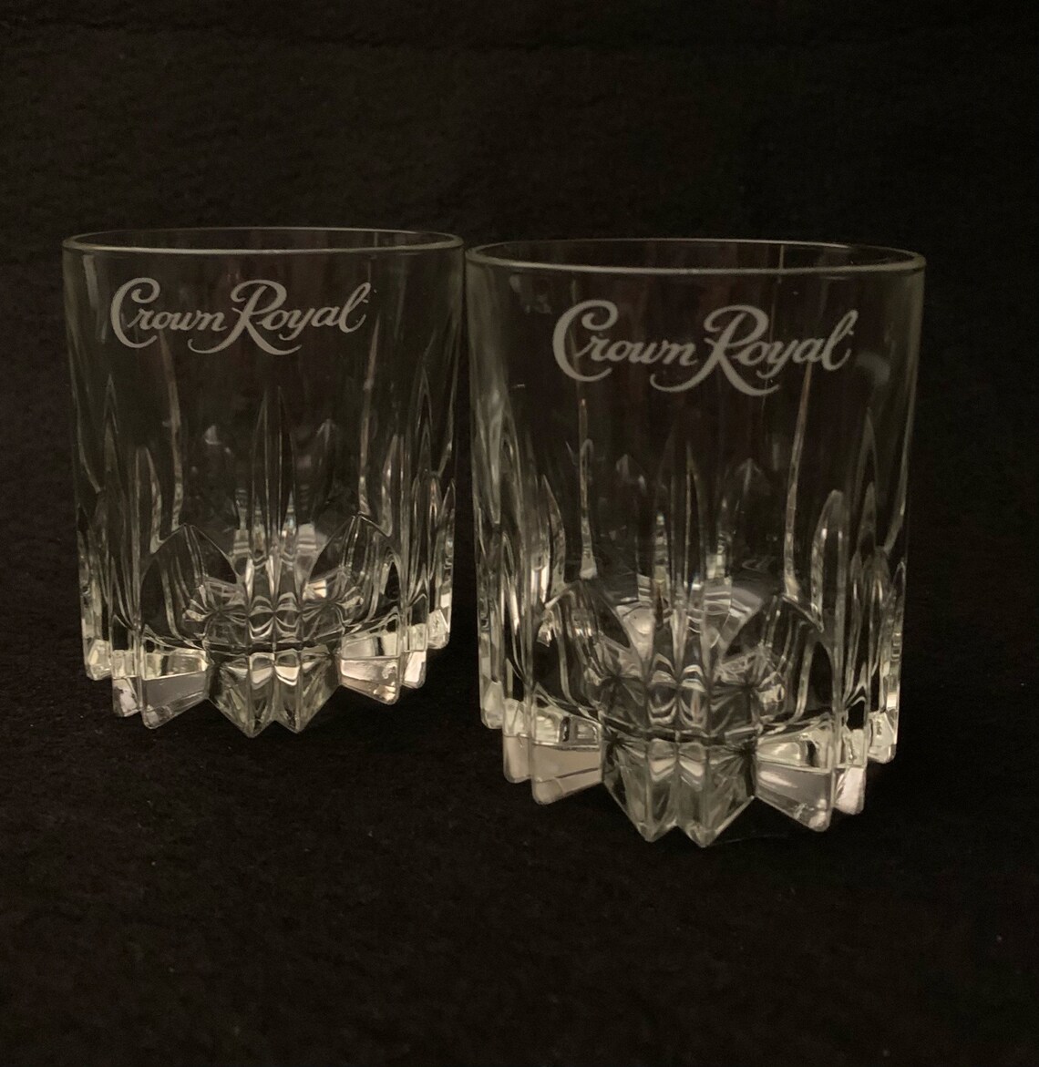 Vintage Crown Royal Etched Faceted Whiskey Glasses Set of Etsy