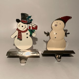 Merry Snowman Stocking Holder,  Metal w/ Enamel Christmas Stocking Holders, Christmas Snowman Stocking Hanger - Sold Individually