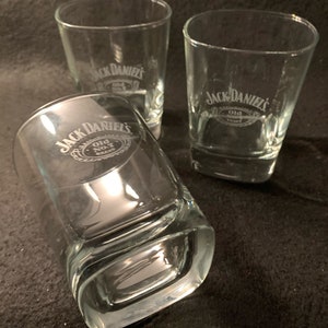 Square Jack Daniels Old No. 7 Etched Logo Rocks Glasses - Set of (3)
