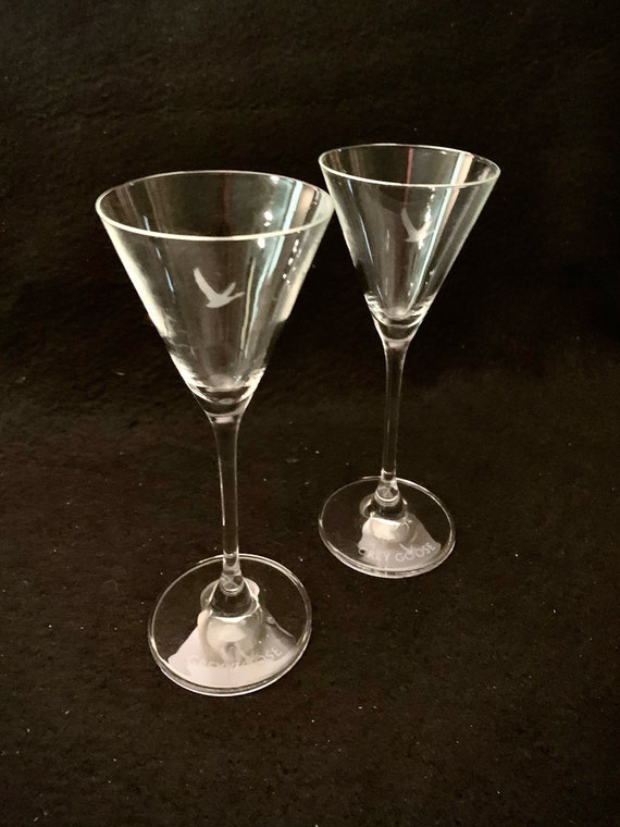 GREY GOOSE Grey Goose Stemless Martini Glasses Set of 2 Barware Collectible 