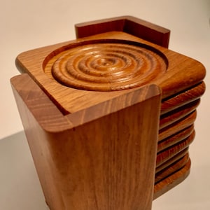 Vintage Mid Century Modern MCM Teak Coasters by Dolphin - Set of (8) with Holder.