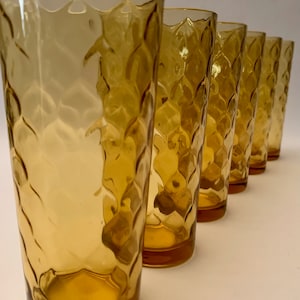 Vintage Anchor Hocking Amber Diamond Optic iced Beverage Glasses - Set of (6)