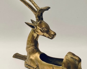Vintage Brass Stag Reindeer Planter,   Figurine , Sculpture in Solid Brass