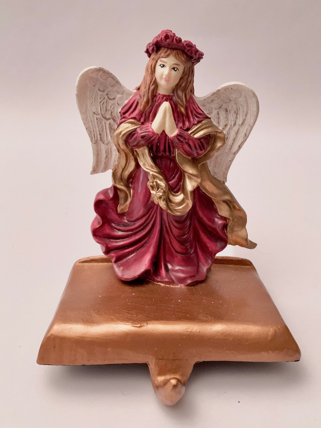 Resin and Cast Iron Angel Stocking Holders Red Gown With Gold Etsy