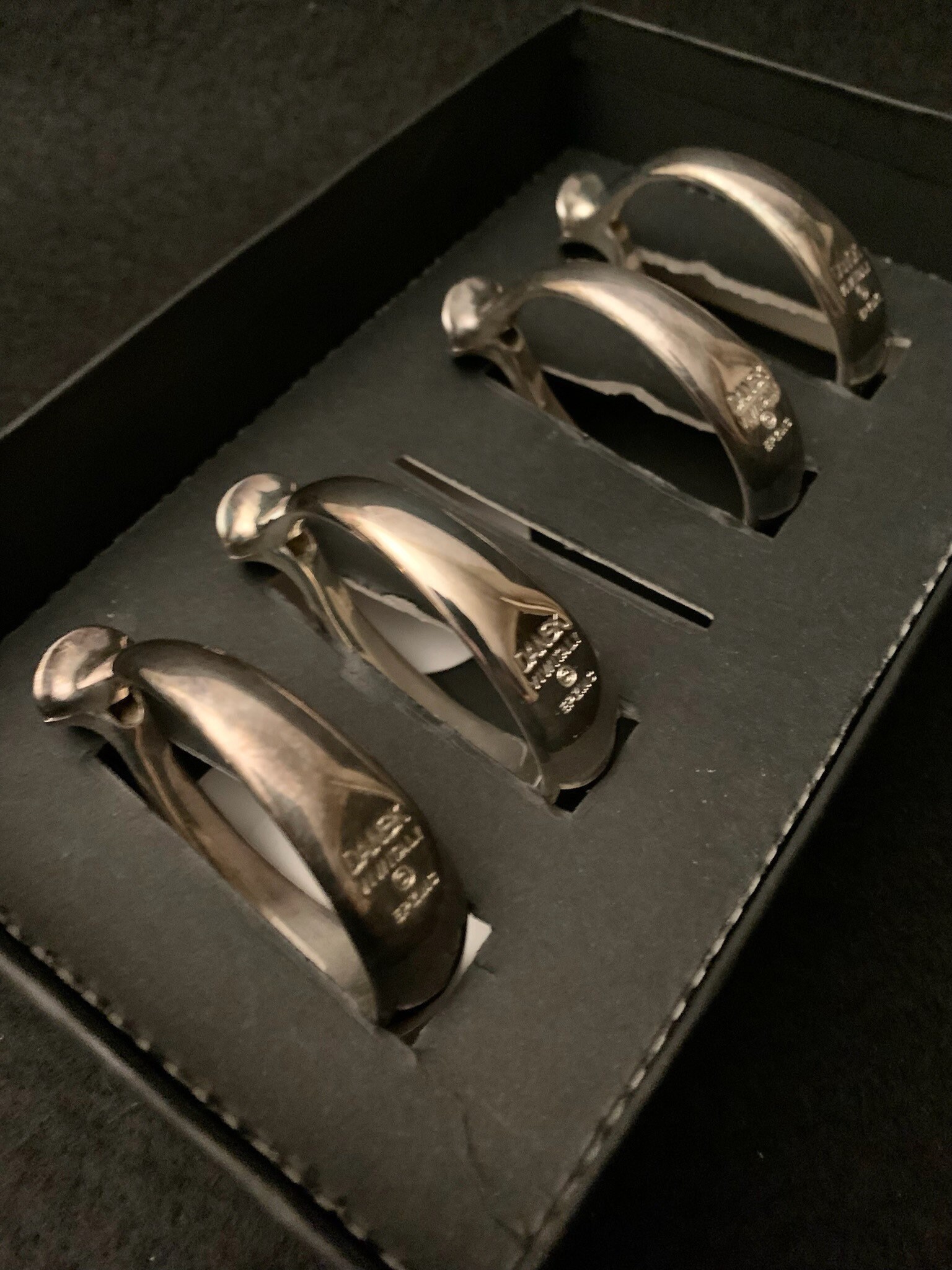 Set of (4) Dansk Torun Napkin Rings / Place Card Holders /  Silverplate Dansk International Designs Italy IOB