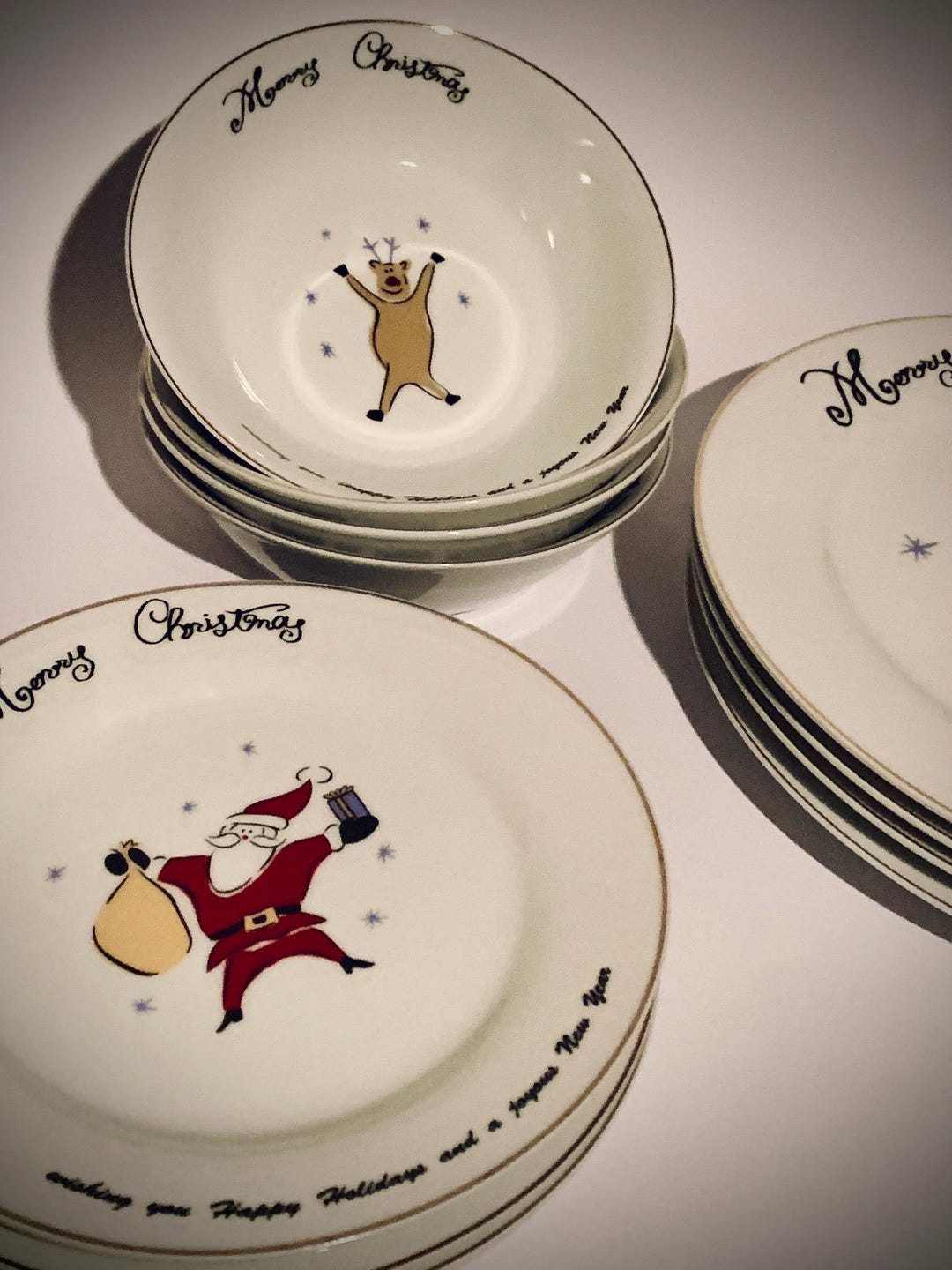 Merry Brite Christmas Dinnerware: Vintage Holiday Plates, Bowls