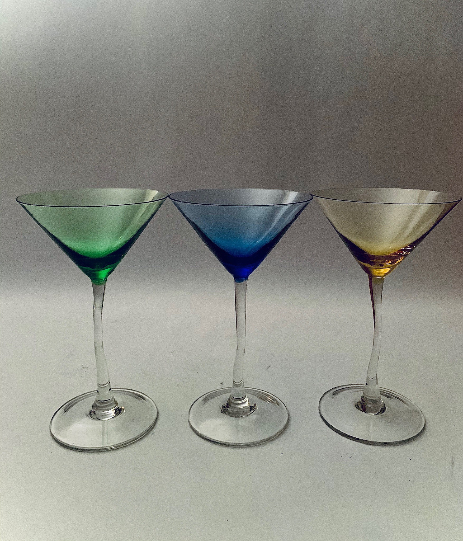 Wavy Crooked Stem Colorful Martini Glasses Set de 3 Etsy