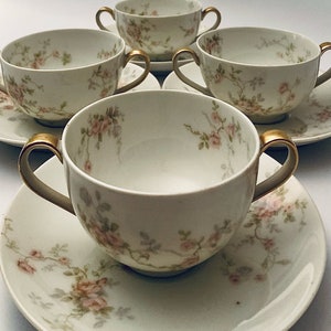Haviland Limoges Pink Spray Floral Bouillion Broth Suppentasse / Schale + Untertasse - einzeln verkauft