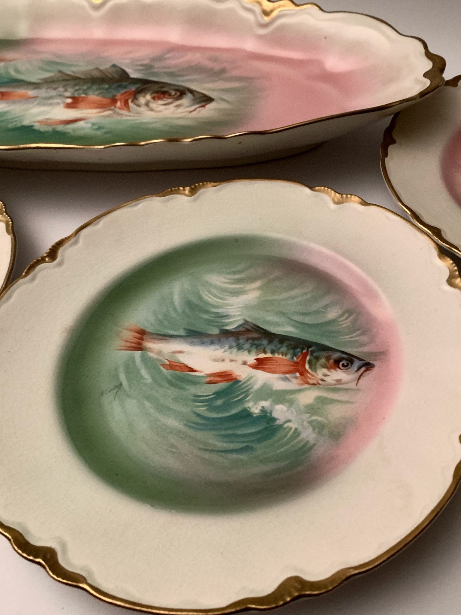 Vintage Mid Century Sterling China Fish Plate Service for 6 Etsy
