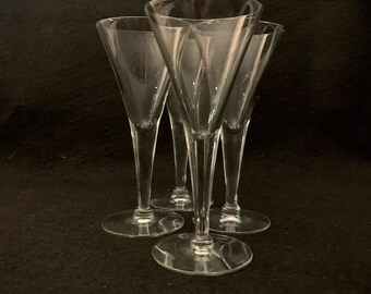 Vintage Set of (4) Clear Cocktail Glasses with Thick Pulled Stem