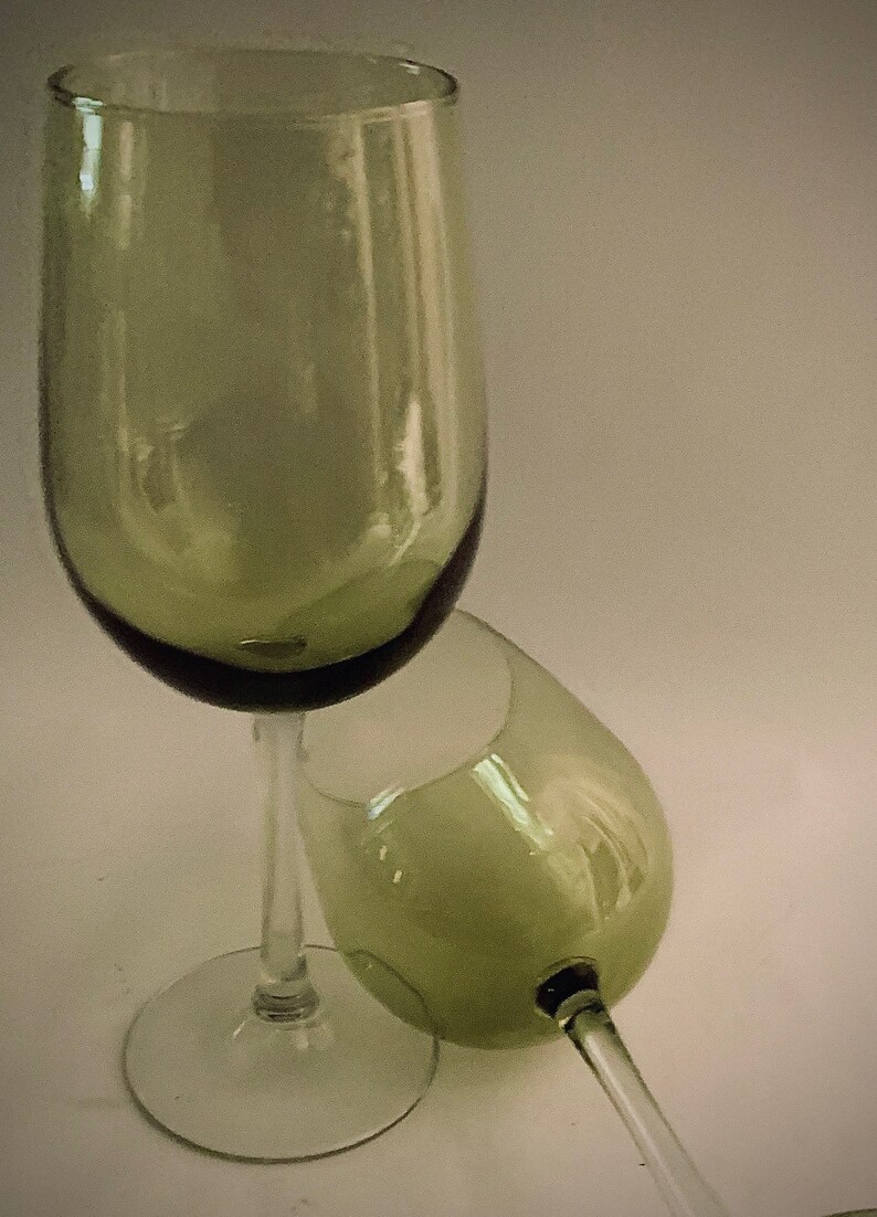 Elegant Vintage Olive Green Wine/water Glasses With Clear Stem Etsy