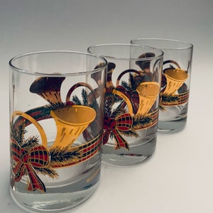 Vintage Culver Yule Horn Glasses: 22kt Gold Christmas Tumblers, Set of 3